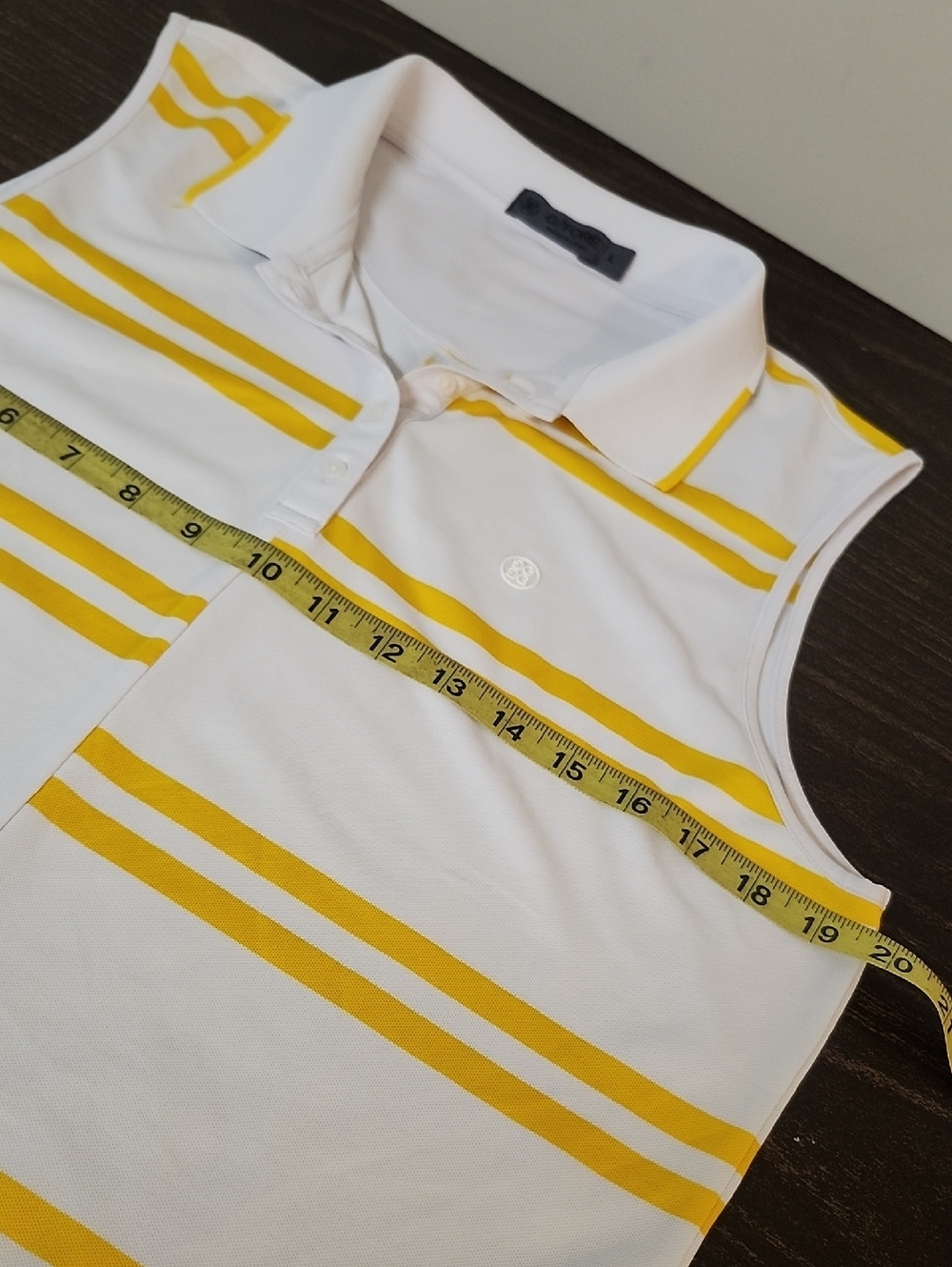 G/FORE Women's Sleeveless Polo Large White and Yellow Stripe Golf - Picture 7 of 8